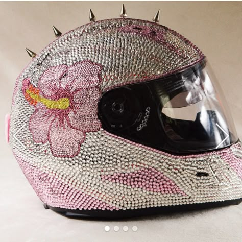 Helmet For Motorcycle, Girly Motorcycle Helmets, Bedazzled Motorcycle Helmet, Hello Kitty Motorcycle Helmet, Pink Motorcycle Gear, Cute Motorcycle Helmets, Helmet Design Ideas, Bling Motorcycle, Pink Motorcycle Helmet