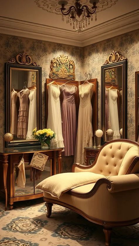 30 Gorgeous Vintage Dressing Rooms For Timeless Style - Meereey Home Decor Shabby Chic Dressing Room, Victorian Dressing Room, Chic Dressing Room, Style Room Ideas, Boutique Dressing Room, Vintage Dressing Rooms, Elegant Walking, Dressing Room Design Ideas, Mid Century Glam