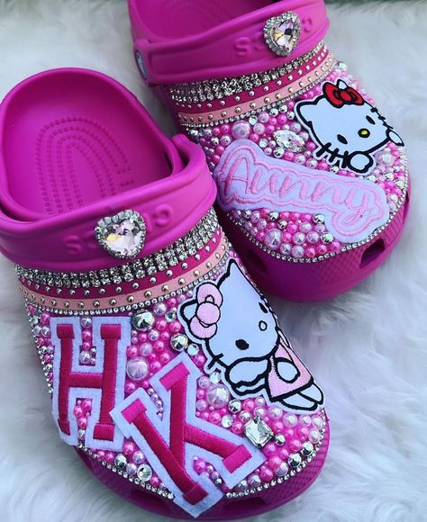 Queen B | 🖤🖤🖤Custom Crocs🖤🖤🖤 #lovewhatyoudo #shopsmallbusiness #shopblack #supportsmallbusiness #757 #philly #bmore #dmv #california #carolina… | Instagram Crocs Inspiration, Purple Shoes Outfit, Blinged Crocs, Croc Designs, Crocs Custom, Hello Kitty Crocs, Dolphin Nails, Bedazzled Stuff, Crocs With Charms