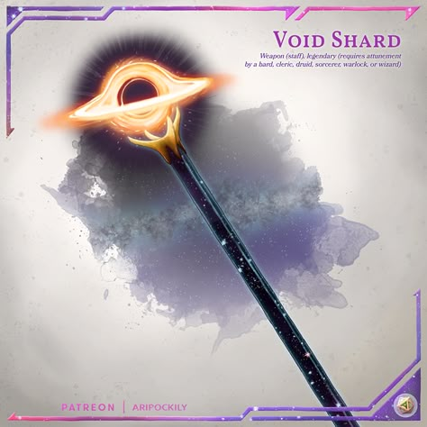 [OC][Art] Void Shard | a staff that harnesses the power of a miniaturized black hole : DnDHomebrew Fantasy Blade, Super Powers Art, D D Items, Dnd 5e Homebrew, Dnd Dragons, A Staff, Fantasy Props, Magic Design, Oc Art