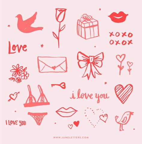 Free Valentine's Day Doodle Vectors! — June Letters Studio Valentines Graphics Design, Valentines Lettering, Valentine's Day Card Design, Valentines Day Doodle, Illustration Valentines Day, Valentines Doodles Aesthetic, Cute Valentines Day, Happy Valentines Day Illustration, Gift Doodle