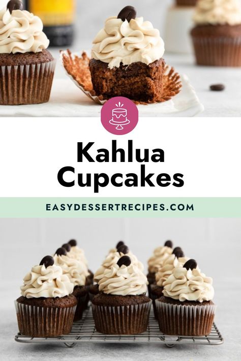 Kahlua Buttercream Frosting, Kahlua Cupcake Recipes, Recipes With Kahlua, Kahlua Ganache, Kahlua Cupcakes, Fall Desserts Thanksgiving, Coffee Ganache, Chocolate Cupcakes Filled, Chocolate And Coffee