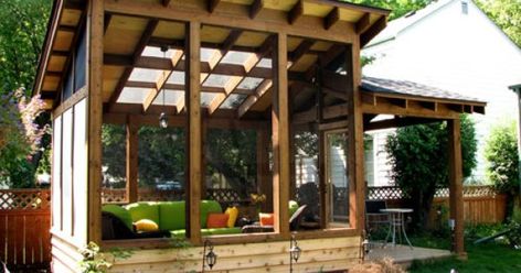 screened in porch (detached from house) | Deck and Patio Ideas ... Outdoor Screen Room, Screened Gazebo, Backyard Storage Sheds, Backyard Storage, Wooden Gazebo, Outdoor Screens, Screen House, Backyard Garden Landscape, Pergola Lighting