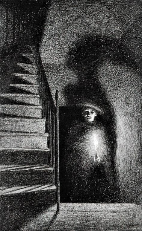 Shadow and Light Source In Picture Books Analysis | SLAP HAPPY LARRY Arte Peculiar, Charcoal Drawings, White Drawing, Charcoal Art, Shadow Art, Arte Sketchbook, Scary Art, Creepy Art, Black And White Drawing