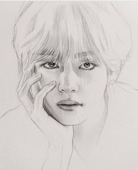 Kim Taehyung Sketch Pencil, Kim Taehyung Drawing Easy, Jimin Sketch Pencil, Taehyung Art Pencil Easy, Taehyung Drawing Pencil Sketch, Taehyung Drawing Pencil, V Pencil Sketch, Bts Members Drawing, Jimin Drawing Easy