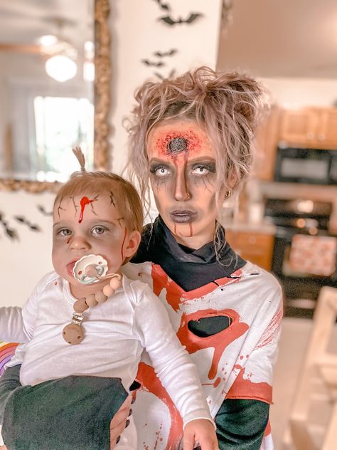 Mom and baby halloween costume Zombie Mom Costume, Mom Zombie Costume, Zombie Mom, Baby Zombie, Baby Halloween Costume, Zombie Costume, Trunk Or Treat, Baby Halloween Costumes, Baby Halloween