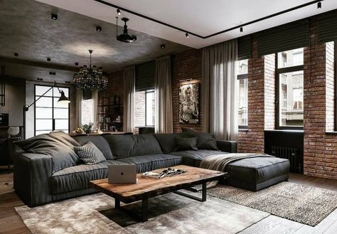 Tumblr Industrial Style Interior, Loft Interiors, Industrial Interior Design, Small Apartment Living Room, Small Apartment Living, Loft Design, Loft Style, A Living Room, Home Room Design