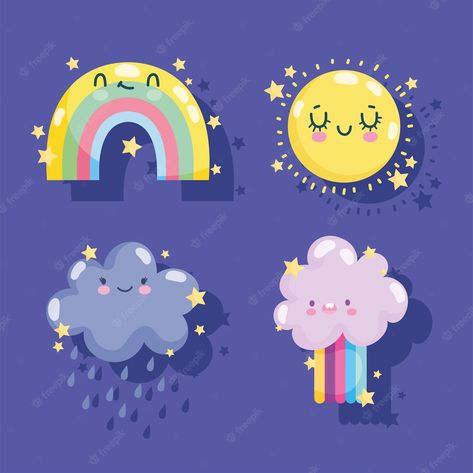 Thunderstorm Clouds, Cloud Rain, Kawaii Cloud, Mobile App Templates, Autumn Instagram, Autumn Rain, Rainbow Rain, Weather Icons, Happy Sun