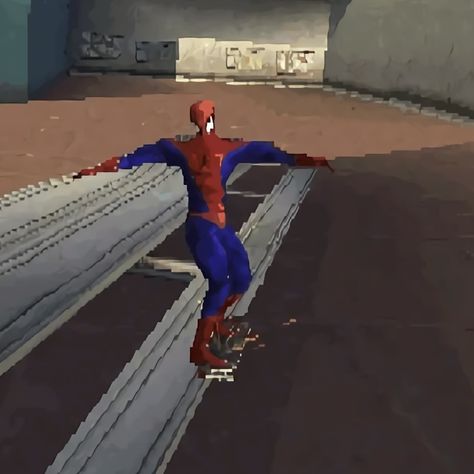 Low Quality Spiderman, Spiderman Pfp Y2k, Spooder Man Cursed, Spiderman 2 Game, Spiderman Music Icon, Y2k Spiderman, Spiderman Skateboarding, Spider Man Skateboarding, Spiderman And Batman