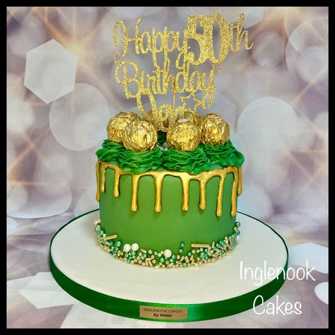 Created by INGLENOOK CAKES, Walsall, WS5. 🤩 We’d love to make a delicious celebration cake for you too. 🤩 Find and message us on: - Instagram - Facebook - Email inglenookcakes@yahoo.com Green And Gold Drip Cake, Gold Drip Cake, Gold Drip, Celebration Cake, D Love, Drip Cake, Drip Cakes, Fondant Cakes, Celebration Cakes