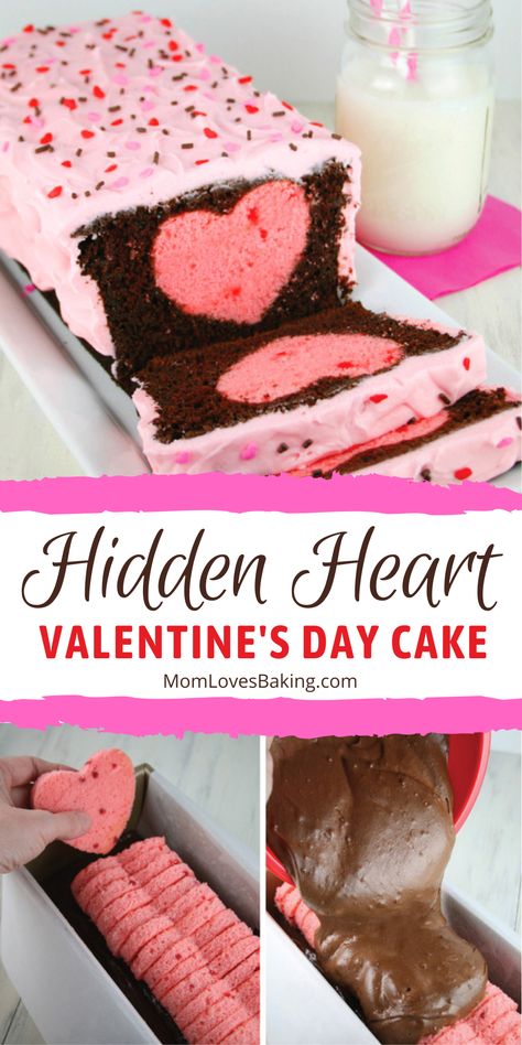 Chocolate loaf cake with a surprise inside hidden heart strawberry cake revealed when you cut into this beautiful Valentine's Day cake. Valentine cake easy recipe. Strawberry Loaf Cake, Strawberry Heart Cake, Strawberry Loaf, Heart Shaped Strawberry, Surprise Inside Cake, Cake Surprise, Chocolate Loaf, Chocolate Loaf Cake, Cake Heart