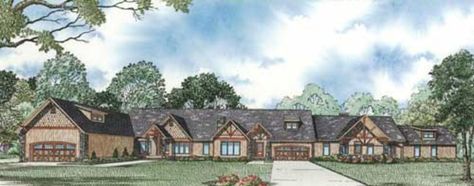 Plan #17-2299 - Houseplans.com Rustic Home Exterior, 4 Car Garage, Ranch Exterior, Shingle Exterior, Ranch Style House Plans, Traditional House Plan, Craftsman Style House Plans, Craftsman House Plan, Traditional House Plans