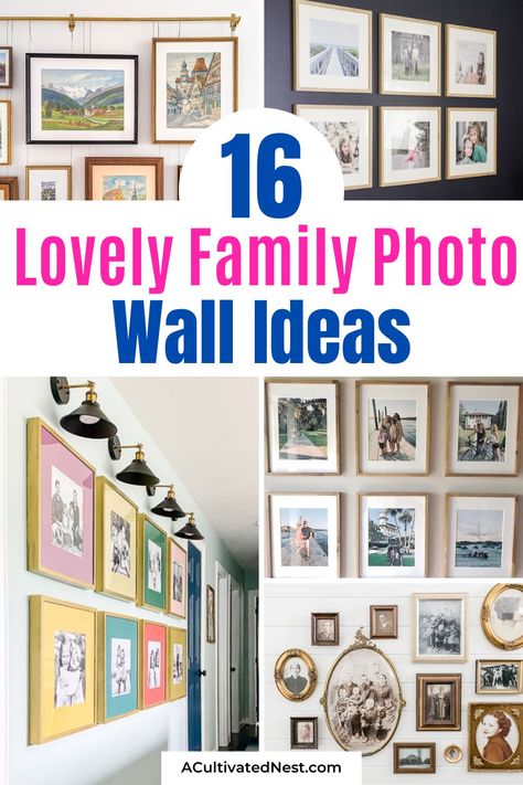 16 Lovely Family Photo Wall Ideas- Transform your walls with memories! Check out our creative ideas for family photo walls that are as unique as you. From gallery layouts to fun frames, find the perfect style to showcase your cherished moments. | #PhotoWallIdeas #HomeDecor #familyPhotos #galleryWall #ACultivatedNest Family Photos Arrangement On Wall, Family Photos Frame Ideas, Picture Collage Wall Living Room, Creative Gallery Wall Ideas, Framed Pictures On Wall, Family Photo Walls, Family Photo Wall Collage, Elegant Gallery Wall, Family Photo Wall Ideas