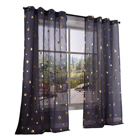 Amazon.com: Kotile Navy Blue Sheer Curtains 84 Inch Long for Living Room, Romantic Starry Sky Theme Draperies Ring Top Gold Stars Print for Kids/Bedroom, 2 x 52 W x 84" L: Home & Kitchen Ravenclaw Bedroom, Ravenclaw Room, Purple Sheer Curtains, Room Sliding Door, Girls Room Curtains, Girls Bedroom Curtains, Star Bedroom, Themed Kids Room, Short Curtains