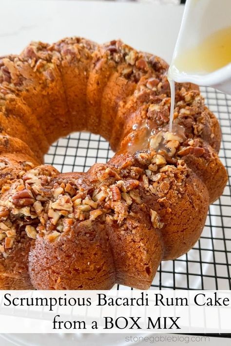 Bacardi Rum Cake is a scrumptious bundt cake made from a box mix. This is the best cake to come out of a box! And it is an easy recipe too! Boxed Rum Cake Recipe, Rum Cake Recipe From Box Betty Crocker, Rum Cake From Box Cake, Pecan Pie Bundt Cake Recipe, Bacardi Rum Cake Recipe, Easy Rum Cake, Rum Cake Recipe Easy, Baileys Irish Cream Cake, Bacardi Rum Cake