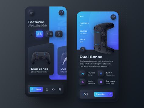 Playstation 5 DualSense - Neumorphic mobile app dark version by Dawid Tomczyk on Dribbble Ux Design Trends, Ux Design Mobile, Ux App Design, App Design Layout, App Concept, Ux Mobile, Mobile App Design Inspiration, App Interface Design, Ux Design Inspiration