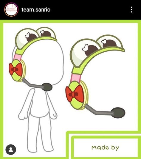 Prop by team.sanrio on instagram (I think). Cat Graphic Design, Gacha Props, Hello Kitty Printables, Props Art, Anime Friendship, Characters Inspiration Drawing, Green Sticker, Body Pose Drawing, Animation Art Character Design