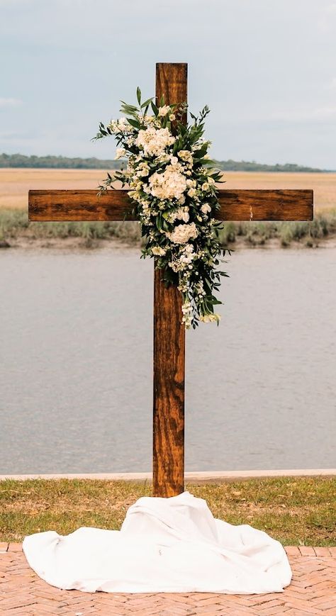 Cross Wedding Altar, Wedding Cross With Flowers, Cross With Flowers Wedding Altars, Cross Wedding Alter, Cross Arbor Flowers, Wedding Cross Altar, Cross Floral Arrangements Wedding, Wedding Ceremony Cross With Flowers, Cross Wedding Alter Flowers