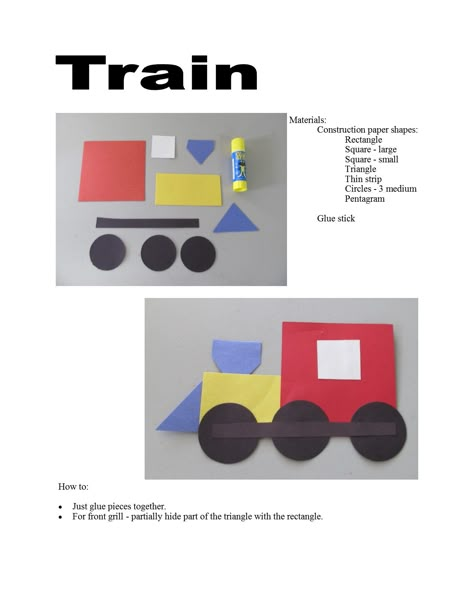 Recommended Reading: Railroad Hank by Lisa Moser, Freight Trains by Donald Crews, Train by Elisha Cooper, Train by Bryon Barton, The Little Engine that Could by Watty Piper Shape Train Craft, Train Preschool Theme, Train Art And Craft For Preschool, Train Projects For Preschool, The Little Engine That Could Activities, Train Art Preschool, The Little Engine That Could, Paper Train Craft, Train Art And Craft