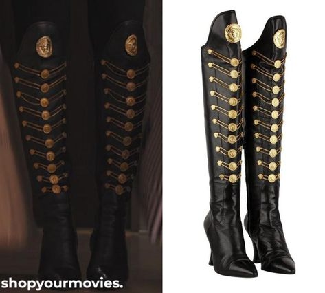 Versace Vintage 1990's Medusa Knee High Boots Margot Robbie Movies, Model Walk, Versace Vintage, Atomic Blonde, Green Tweed, Wolf Of Wall Street, Legally Blonde, Military Boots, Pink Blazer