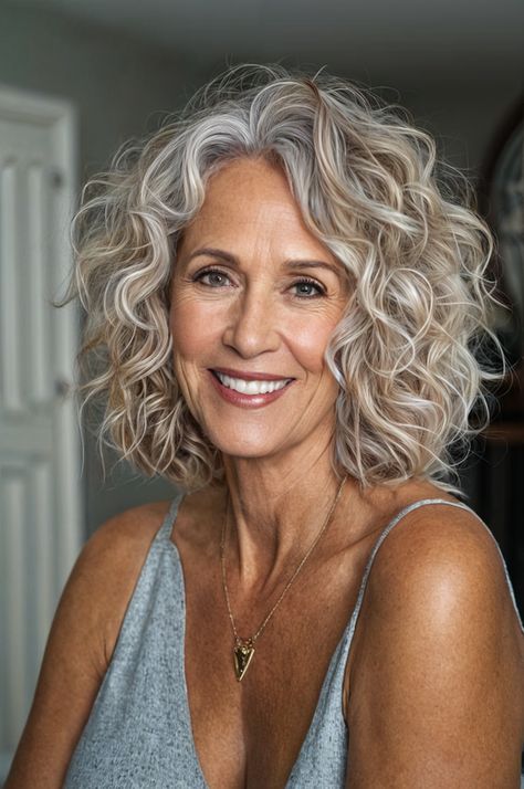 We tend to associate old(er) people with grey hair and while many of them are rocking the wise wizard look, others opt for something a little more... colorful. Perm Gray Hair Over 50, Short Curly Grey Hair Over 50 Gray Hairstyles, Hair Color For Over 60 Aging Gracefully, Fine Curly Hair Cuts Shoulder Length, Gray Blending Hair Highlights Ash Blonde, Grey Curly Hair Over 50, Blonde Grey Blending, Long Hair Over 50 Older Women, Fine Curly Hair Cuts