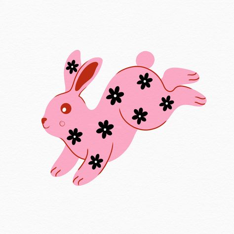 Pink Cat Illustration, Illustration Lapin, Easter Bunny Illustration, Cute Bunny Illustration, Ukrainian Tattoo, Bunny Illustration, Pink Illustration, Pink Tattoo, Bunny Graphic