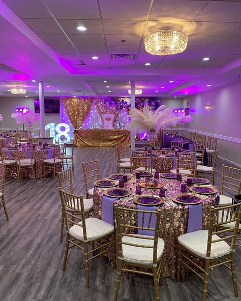 Purple And Gold Debut Theme, Lilac And Gold Decorations, Sweet 16 Party Ideas Lavender And Gold, Dark Purple And Gold Quinceanera Theme, Lavender And Gold Sweet 16, Repunzle Sweet 16 Theme, Debut Theme Ideas 18th Vintage, Purple And Gold Quinceanera Theme, Lavender And Gold Quinceanera