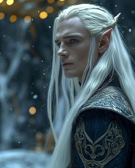 Female Elf Aesthetic, White Haired Elf Man, Blond Elf Male, Elf White Hair, White Haired Male, Snow Elves, Silvan Elves, Mirkwood Elves, Snow Elf