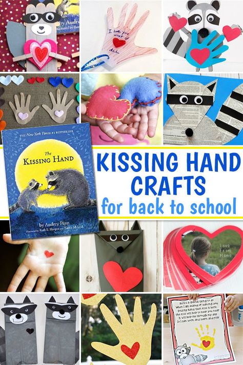 There is no better, or more loved, back to school book than The Kissing Hand. If you love this heat-warming book you'll love these The kissing Hand activities! These kissing hand crafts are perfect for preschool, pre-k, kindergarten, first grade, 2nd grade, 3rd grade, and 4th graders for the first day of school. There are so many fun-to-make kissing hand activities for preschool children to choose from! Kissing Hand Art, Kissing Hand Preschool, End Of The Year Crafts, The Kissing Hand Book, Library Valentines, Preschool First Day Of School, First Week Of Preschool, Letter K Crafts, Library Friends