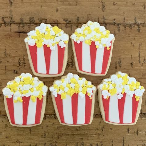 Popcorn Decorated Cookies, Popcorn Cookies Decorated, Popcorn Theme, Cub Scout Activities, Popcorn Bags, Scout Activities, Ready To Pop, Cut Out Cookies, Popcorn