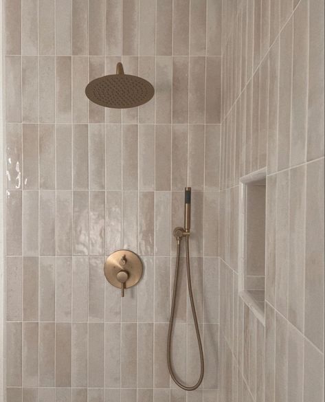 Parents Bathroom, A Note To Self, Barn Apartment, Bath Inspiration, Handcrafted Tile, Master Shower, Beige Tile, Feeling Guilty, Inspiring Interiors