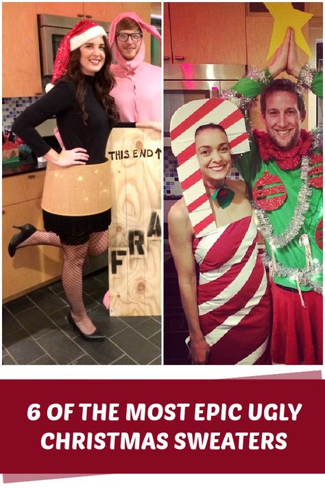 6 of the Best Creative Christmas Outfits - C.R.A.F.T. Funny Christmas Outfit Ideas, Candy Cane Christmas Outfit, Diy Christmas Tree Costume Women, Ugly Christmas Outfits Women, Homemade Tacky Christmas Sweater, How To Make A Ugly Christmas Sweater, Funny Christmas Party Outfits, Wacky Tacky Christmas Outfits, Fun Christmas Outfits Women