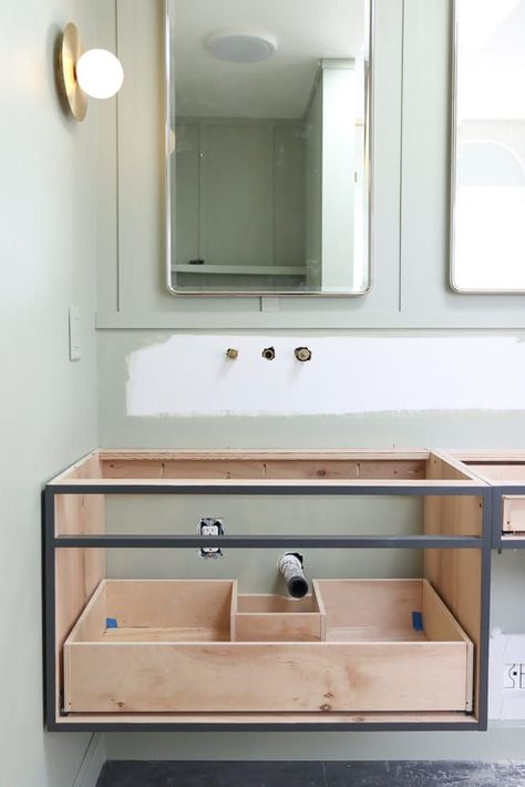 Floating Sink Vanity, Bathroom Floating Vanity, Floating Vanity Bathroom, Vanity With Drawers, Bathroom Vanity Drawers, Sink Cabinets, Floating Drawer, Floating Sink, Bathroom Cabinets Designs