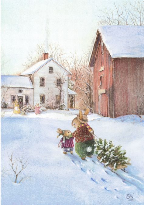 Community Picture, Susan Wheeler, Christmas Tree Sale, Storybook Art, Green Envelopes, Quirky Art, Fairytale Art, The Porch, Christmas Illustration