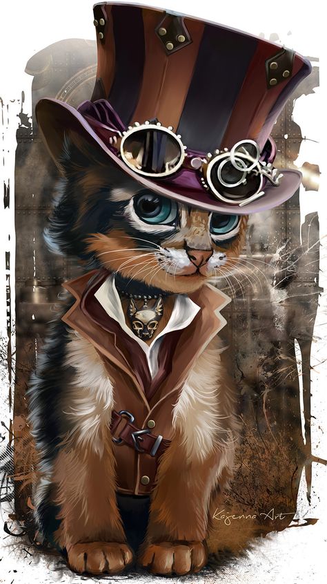 Steampunk Kunst, Steampunk Animals, Steampunk Artwork, Regnul Animal, Steampunk Tendencies, Steampunk Cat, Charcoal Drawings, Steampunk Art, Arte Animal