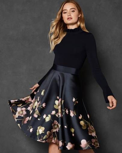 Knitted bodice dress, £209, [link url="https://www.tedbaker.com/uk/Womens/Clothing/Dresses/SEEMA-Arboretum-knitted-bodice-dress-Navy/p/147624-NAVY"]Ted Baker[/link] Formal Dresses For Winter, Semi Formal Outfits For Women Wedding, Winter Semi Formal Dresses, Semi Formal Outfits For Women, Dresses For Winter, Formal Winter Outfits, Winter Wedding Outfits, Semi Formal Outfits, Winter Wedding Guest Dress