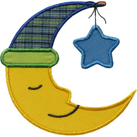 Sweet Dreams Moon Applique by HappyApplique.com Moon Applique, Button Pictures, Sleep Prayer, Smiling Moon, Retro Quilt, Appliqué Patterns, Dream Moon, Embroidery Cute, Ornaments Homemade