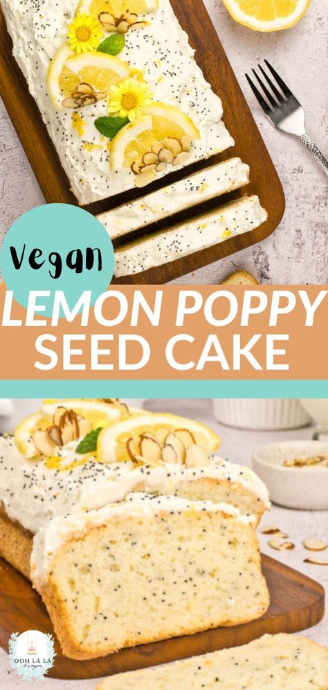 This fresh, healthy Vegan Lemon Poppy Seed Cake is gluten-free, sugar-free and requires only 11 ingredients. A GF Vegan Lemon Poppyseed Loaf that's ready in about an hour. Of all the lemon cake recipes out there, this one's a must-try. Moist, fluffy, melt in your mouth wholesome goodness that's dairy-free, eggless and delicious. Gluten Free Vegan Lemon Poppyseed Cake, Vegan Lemon Poppyseed Cake, Vegan Gluten Free Loaf, Vegan Lemon Desserts, Cake In A Loaf Pan, Lemon Poppyseed Loaf, Lemon Poppyseed Cake Recipe, Poppyseed Loaf, Vegan Thanksgiving Dessert