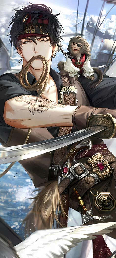 Medieval Anime Guy, Pirate Anime Boy, Pirate Anime Art, Anime Pirate Guy, Anime Pirate Oc, Male Pirate Oc, Pirates Character Design, Pirate Art Male, Pirate Oc Art