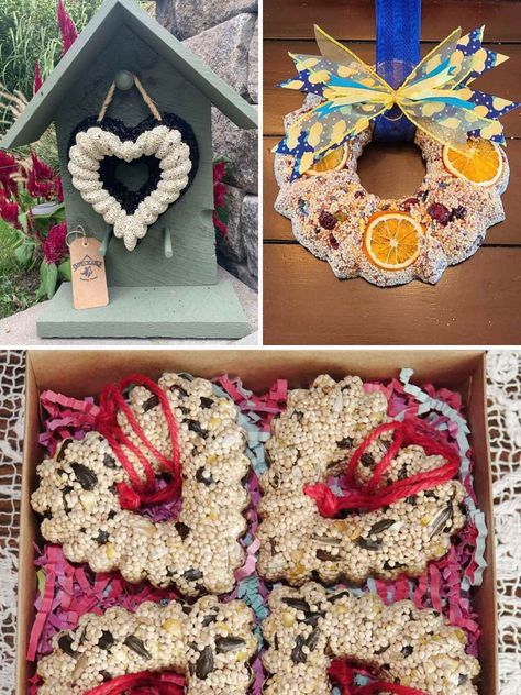 Cutest Bird Seed Wreath Ideas for Spring - PinkPopDesign Bird Seed Wreaths, Bird Seed Wreath Diy, Bird Seed Gifts, Bird Feeder Wreath, Bird Gifts Ideas, Bird Seed Wreath Recipe, Bird Seed Crafts, Bird Seed Wreath, Birdseed Wreath