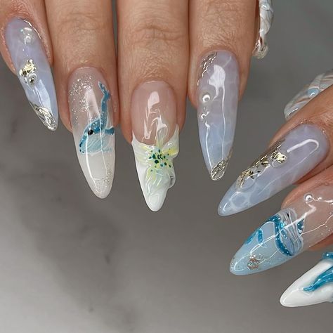 🐋 Whale, hello there ✨ #naildesign #3dnailart #summernails #nails2inspire #shellnails #beachnails #nailart #nailinspo #frenchnails #longnails #almondnails #gelxinspo #naturenails #oceannails #waternails #vancouvernails Whale Shark Nails, Whale Nails, Shark Nails, Ocean Nails, Water Nails, Korean Nails, Design Nail, Beach Nails, Whale Shark