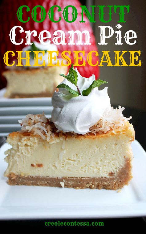 Coconut Cream Pie Cheesecake, Cheesecake Tart, Coconut Cookie, Lemon And Coconut Cake, Yummy Cheesecake, Pumpkin Pie Cheesecake, Coconut Cheesecake, Pie Cheesecake, Coconut Desserts