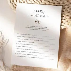 All Eyes on the Bride Game Minimalist Bridal Shower Game image 3 All Eyes On The Bride Game, Game Image, Wedding Budget Planner, Bride Game, Simple Bridal Shower, Printable Game, Bridal Shower Game, Games Images, Bridal Shower Games