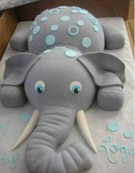 Dumbo Elephant Cake...this is such a cute idea for a Baby Shower! 2nd Birthday Cake Ideas, Simple Baby Shower Cake, Dragon Birthday Cakes, Castle Wedding Cake, Piggy Cake, Baby Elephant Cake, Baby Shower Desserts Boy, Fondant Cake Tutorial, Birthday Cakes For Boys