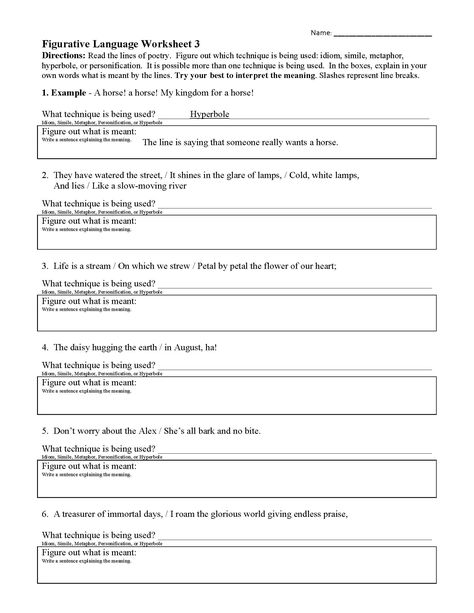 Figurative Language Worksheet 3 | Reading Activity Figurative Language Lessons, Figurative Language Activity, Figurative Language Worksheet, 5th Grade Worksheets, Poetic Devices, Similes And Metaphors, Language Worksheets, Literary Devices, Phonics Worksheets