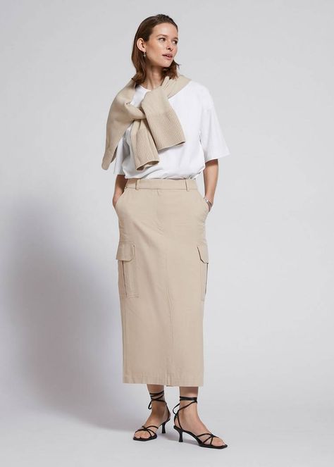 & Other Stories Review Spring 2023: The Pieces I Loved | Who What Wear UK Midi Cargo Skirt, Cargo Skirt Outfit, Square Toe Leather Boots, Beige Jeans, Utility Skirt, Cargo Skirt, Mid Length Skirts, Skirt Outfit, Spring Wardrobe