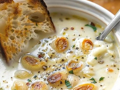 Rustic French Comfort: Savor the Rich Flavors of Country Garlic Soup! - NewsBreak Country Garlic Soup, French Country Garlic Soup, French Garlic Soup Recipe, Country Fresh Garlic Soup, Country French Garlic Soup Recipe, French Garlic Soup, Country French Garlic Soup, French Soup Recipes, French Onion Meatballs Recipe