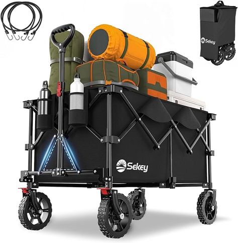 200L Folding Festival Trolley with All-Terrain Wheels and Brake, Heavy-Duty Cart Loadable up to 150KG, Patented Four-Directional Foldable Design, Wagon for Beach Camping Garden Shopping, Black Festival Trolley, Garden Wagon, Beach Wagon, Utility Wagon, Wagon Cart, Beach Cart, Folding Wagon, Sports Wagon, Garden Cart