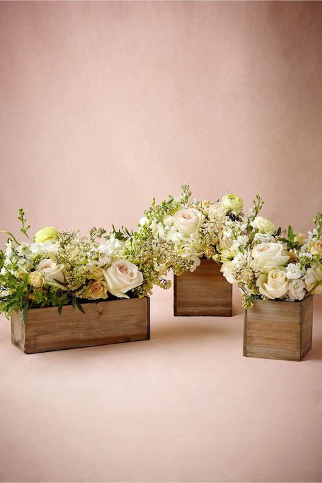 Wooden Box Planters. 10 Flower Box Centerpieces on @intimatewedding Photo by @BHLDN #BHLDN #weddingflowers #flowerbox Wooden Box Planters, Rustic Wooden Box Centerpiece, Flower Box Centerpiece, Box Planters, Wooden Box Centerpiece, Wooden Vases, Wooden Centerpieces, Rustic Wooden Box, Deco Champetre