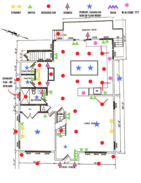 Recessed Lights Can Ruin Your Lighting Layout, and Here's Why... Kitchen Lighting Plans Layout, Canned Lighting In Living Room Layout, Bedroom Light Placement, Lighting In New Build, Recessed Lighting Placement Bedroom, Recessed Spotlights Ceiling Living Rooms, Lighting Layout Floor Plans, Vaulted Ceiling Recessed Lighting, Can Light Placement Living Rooms